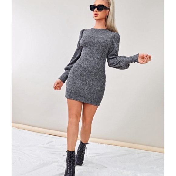 SHEIN Dresses & Skirts - ✨HP!✨ SHEIN Lantern Sleeve Rib Knit Bodycon Dress